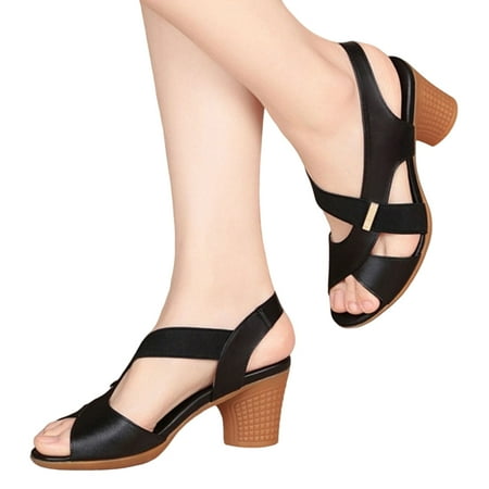 

Pumps Low Heel Sandals with Solid Color Gentle PU Leather Shoes for Middle-aged and Elderly Birthday