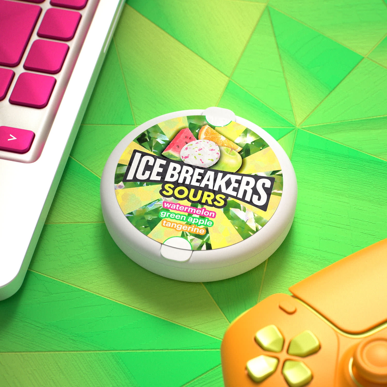 (2 pack) Ice Breakers Sours Assorted Fruit Flavored Sugar Free Mints, Puck 1.5 oz