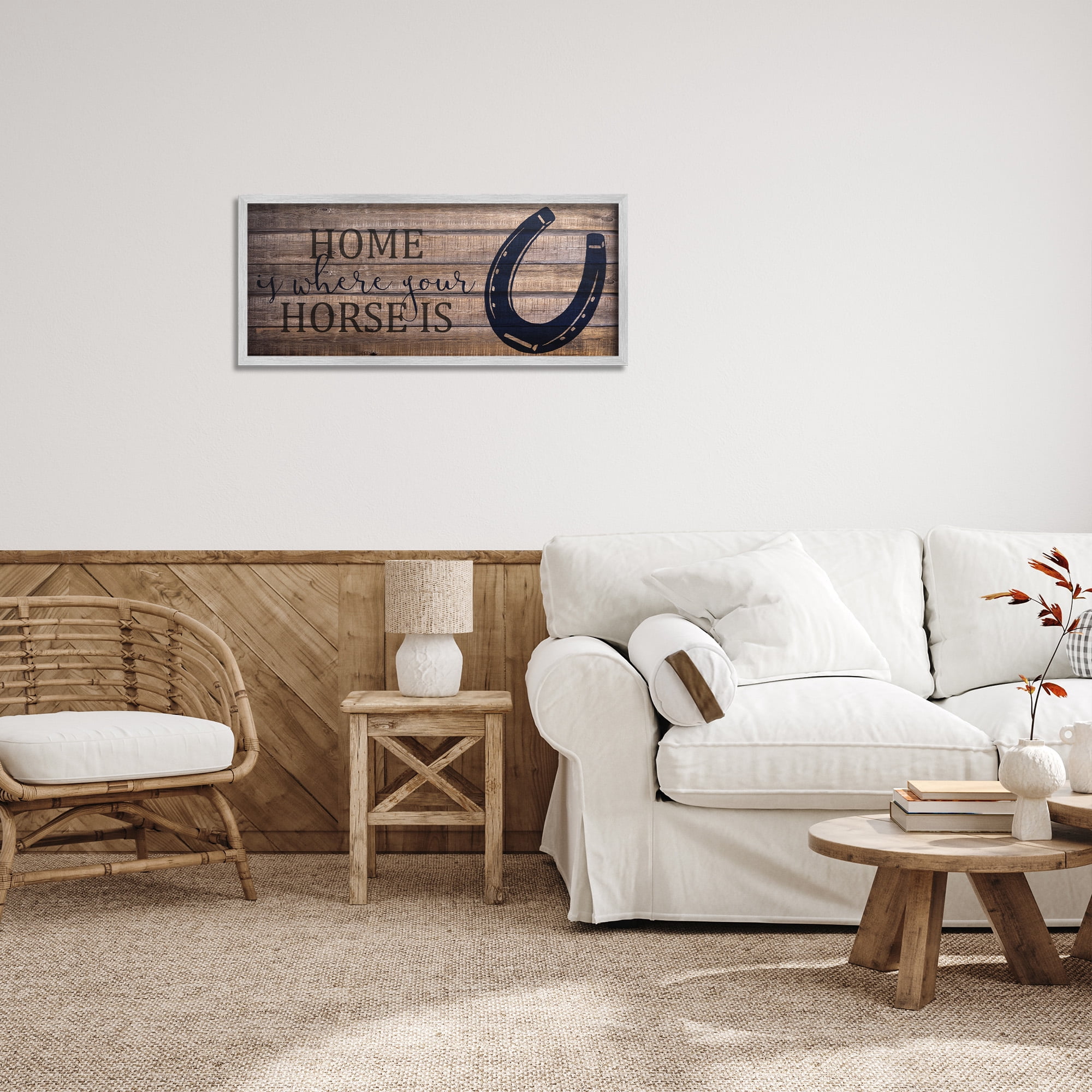 Stupell Industries Western Home Where Horse Is Typography Painting Gray Framed Art Print Wall Art, 30 x 13