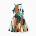 thumbnail image 4 of PatPat Family Matching Allover Geo Print Halter Neck Belted Dresses and Colorblock Short-sleeve T-shirts Sets, Multicolor, Girl 4-5 Years, 4 of 8