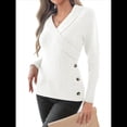 thumbnail image 3 of Suéteres de Larga con Cuello en V para Mujer, Suéteres Cruzados y Fruncidos, Blusas de Otoño L, 3 of 8