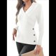thumbnail image 3 of Suéteres de Larga con Cuello en V para Mujer, Suéteres Cruzados y Fruncidos, Blusas de Otoño M, 3 of 8