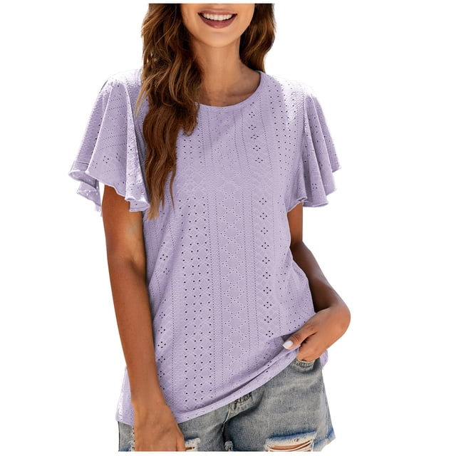 Blusa de manga con volantes y túnica recortada para mujer, informal, sexy, a la moda, para verano Fridja nalpqowj29485