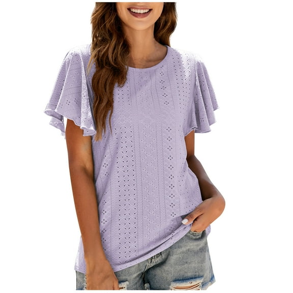 TAGOLD Womens Summer Tops,Women's Casual Sexy Fashion Summer T-Shirt Cutout Tunic Ruffle Sleeve Top Blouse Purple 12