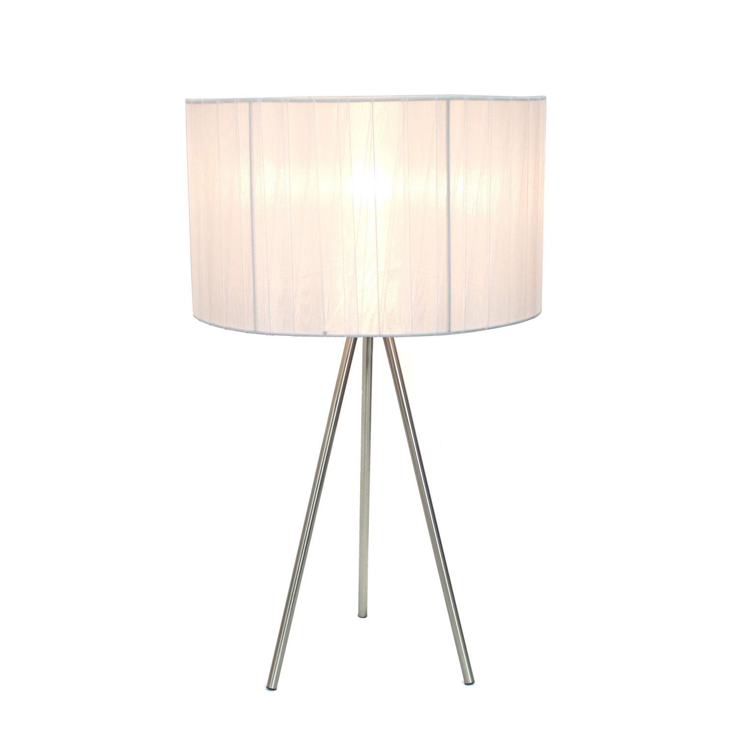Simple Designs Brushed Nickel Tripod Table Lamp with Pleated Silk Sheer Shade