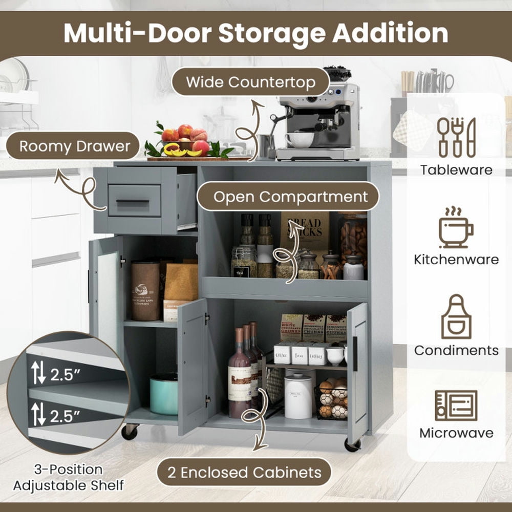 Finihen Kitchen Storage Cabinet, Buffet Sideboard, Rolling Kitchen Island with Wheels Drawer and Glass Door Cabinet, for Dining Room, Kitchen, Living Room, Gray Finihen Kitchen Storage Cabinet, Buffet Sideboard, Rolling Kitchen Island with Wheels Drawer and Glass Door Cabinet, for Dining Room, Kitchen, Living Room, Gray
