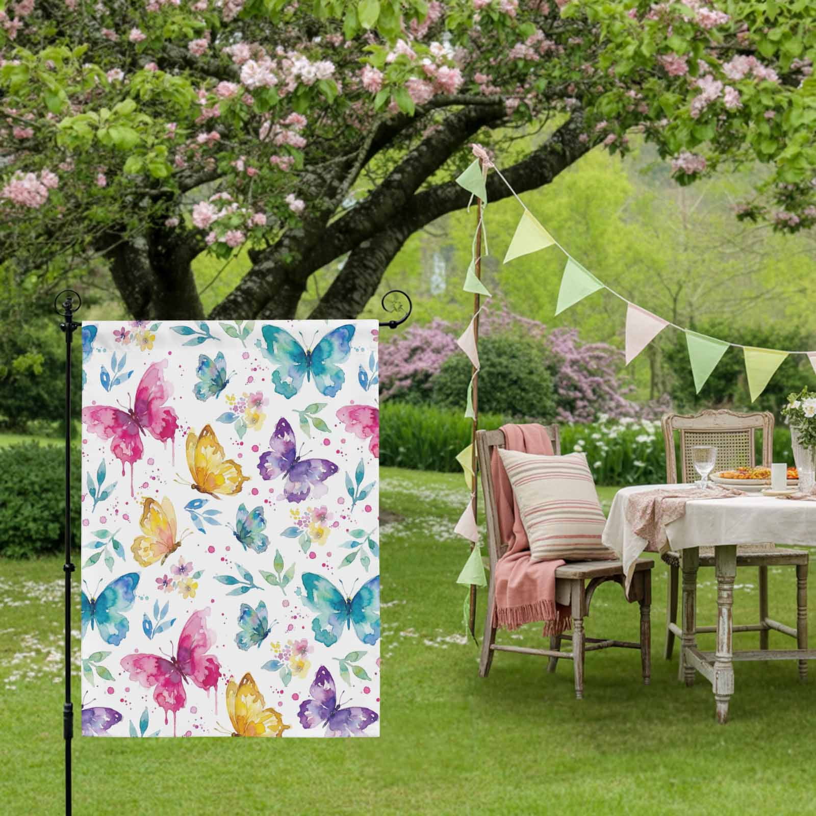 Watercolor Butterflies House Flag 28 x 40 Inches, Yellow Pink Blue Butterfly Spring Weather Proof Outdoor Patio Flags Double Sided Small House Decoration for Yard Lawn Outside Home