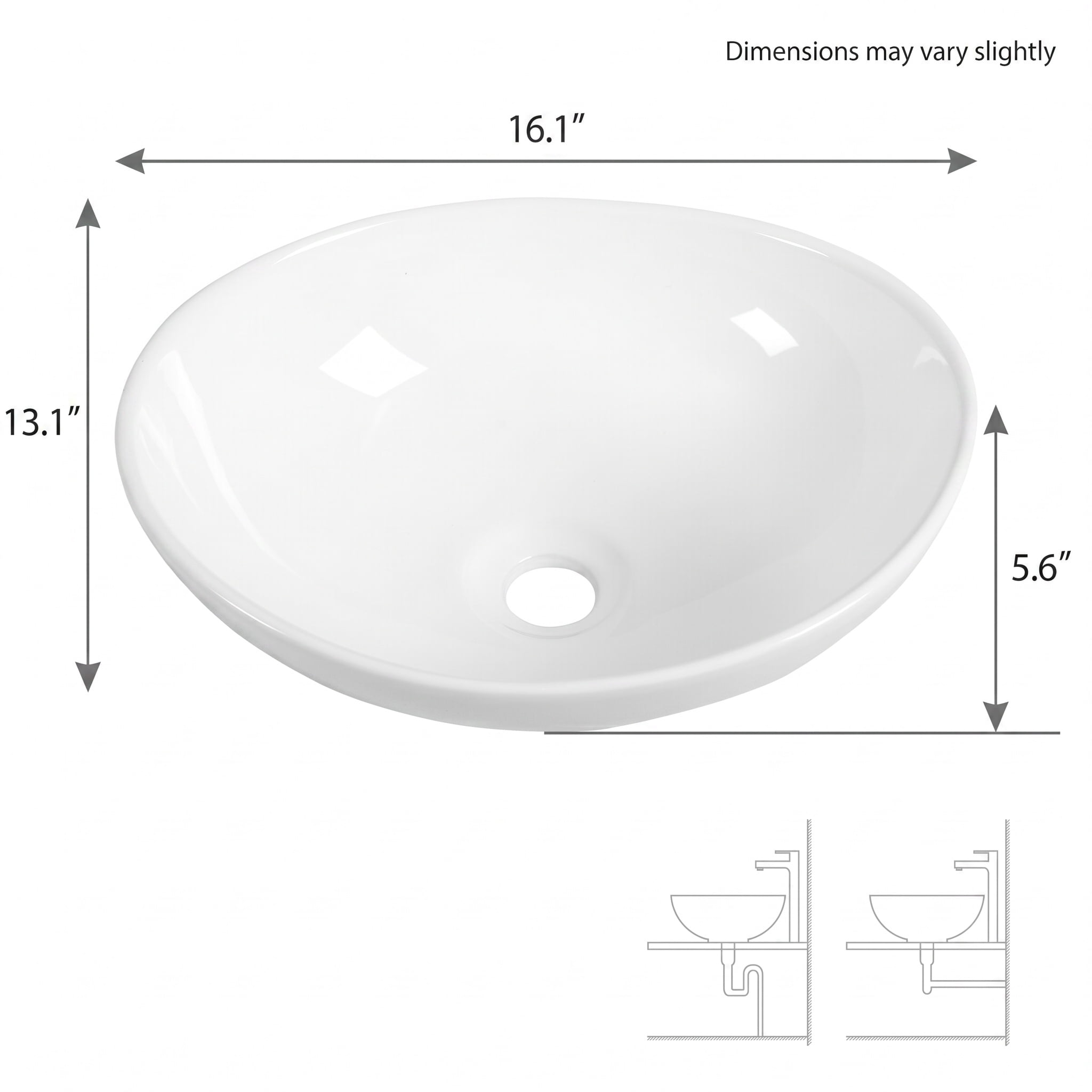 Kadyn 16Inch White Ceramic Oval Bathroom Sink with Pop-Up Drain Design, Countertop Vessel Wash Basin for Bathroom, Home Office, White