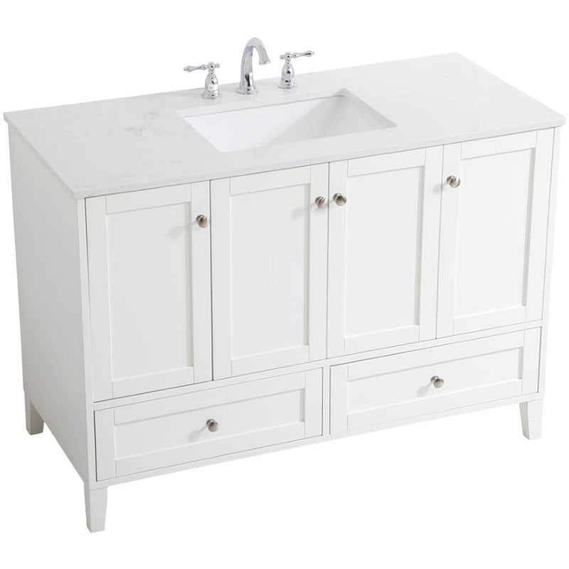 Single Quartz Top Bathroom Vanity, White Bathroom Vanity With Sink 48 Inches
