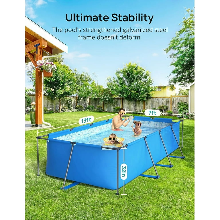 Evajoy, Rectangular Metal Framed Swimming Pool, 13ft x 7ft x 32in