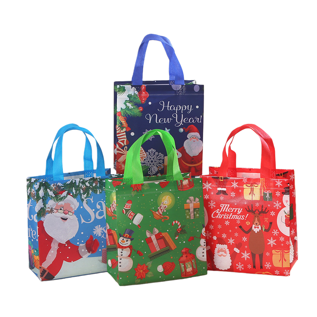 Bolsas de mano para fiestas navideñas, dibujos animados, no tejidas, 29 x 27 x 12 cm, 12 unidades