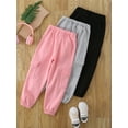 thumbnail image 3 of Fdqin Girls Cargo Pants 3 Pcs Casual Elastic Waist Sweatpants Kids Athletic Joggers Pants with Pockets Pink Grey Black 3-4 Years, 3 of 8