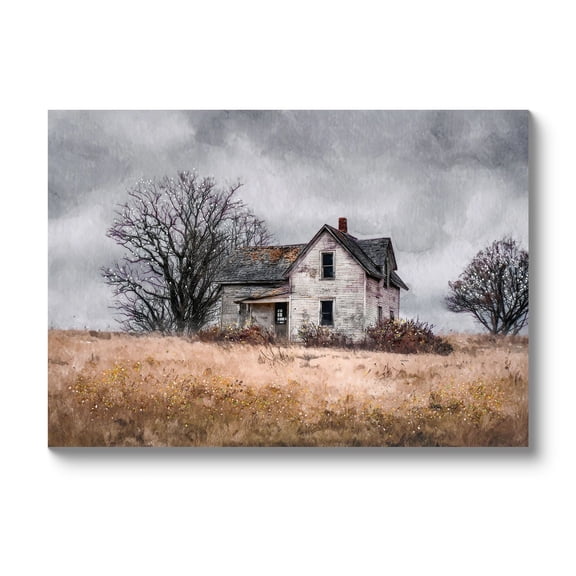 Euroco Framed Vintage Farmhouse Canvas Wall Art, 32x16inch Barn Wall Art Country Field Landscape Poster, Bathroom Canvas Prints Home Decor for Bedroom Living Room