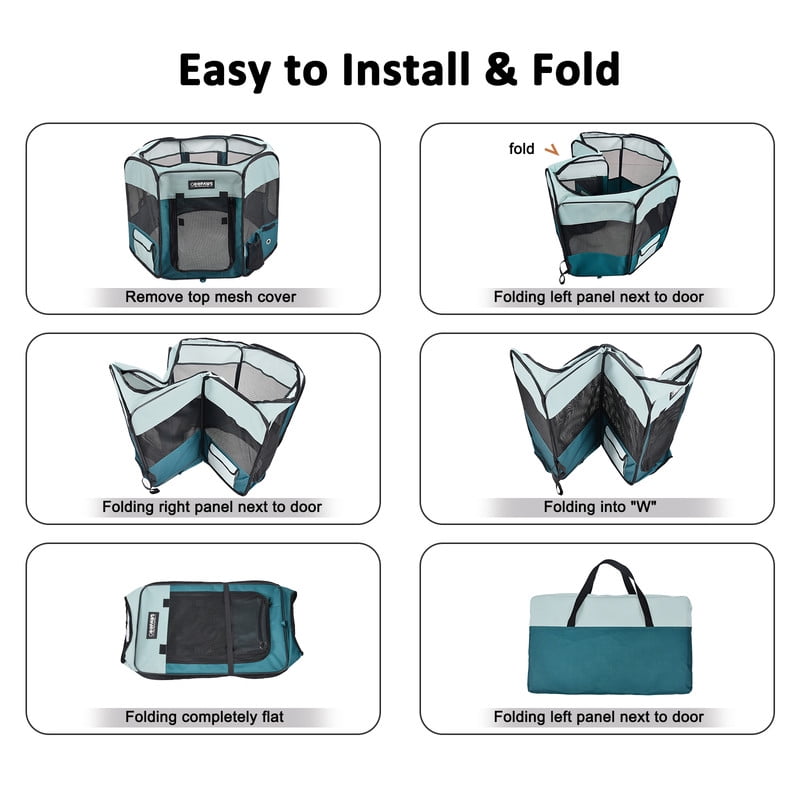 GOOPAWS Soft-Sided Dog & Cat Playpen, Teal, 61-in