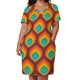 thumbnail image 3 of Vestido playero holgado con bolsillos, diseño geométrico degradado retro 824 para mujer, 3 of 7
