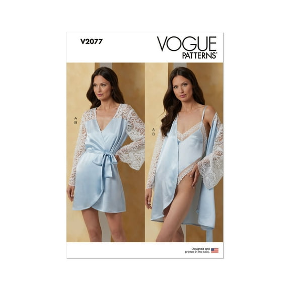 Vogue Sewing Pattern 2077 - Robe with Belt and Teddy, Size: H5 (6-8-10-12-14)
