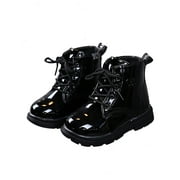 SIMANLAN Toddler Girls Boys Combat Boots Waterproof PU Leather Black Ankle Booties Mid Calf Low Heel Lace up Comfortable Fashion Boots