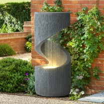 Haverchair 31.9" Outdoor Water Fountain with LED Light, Large Spiral Fountains Curved Garden Fountain, Modern S-Shaped Freestanding Waterfall for Garden, Patio, Backyard, Deck, Porch and Home Decor
