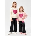 thumbnail image 3 of Jolyshlid Girls 4 Piece Outfits Heart Printed Crewneck Sweatshirt and Flare Pants Set Kids Long Sleeve Casual Clothes,Pink Apricot,7-8Y, 3 of 10