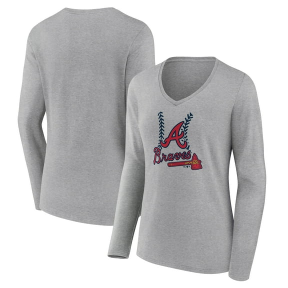 Women's Gray Atlanta Braves Fastball Long Sleeve V-Neck T-Shirt