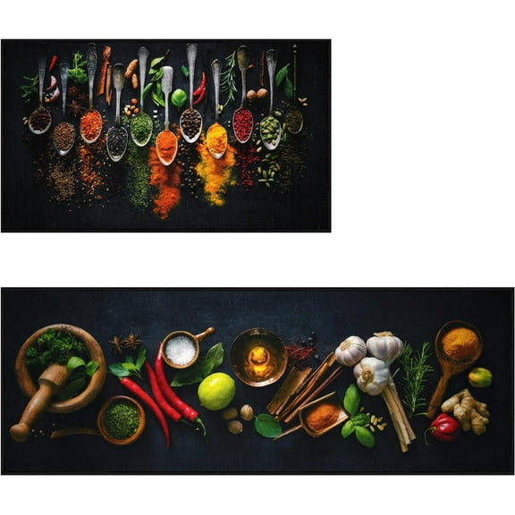 Artistic and Colorful Kitchen Rugs for Floor Non Slip Kitchen Rugs and Mats Kitchen Mat Set Farmhouse Kitchen - Spicy Art - 2 Pieces - 30"x17" 47”x17