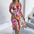 thumbnail image 5 of Hvot&aat Women's Summer Boho Floral Dress Stretch Puff Sleeve Square Neck Empire Waist Dresses A-Line Flowy Vacation Dress, 5 of 5