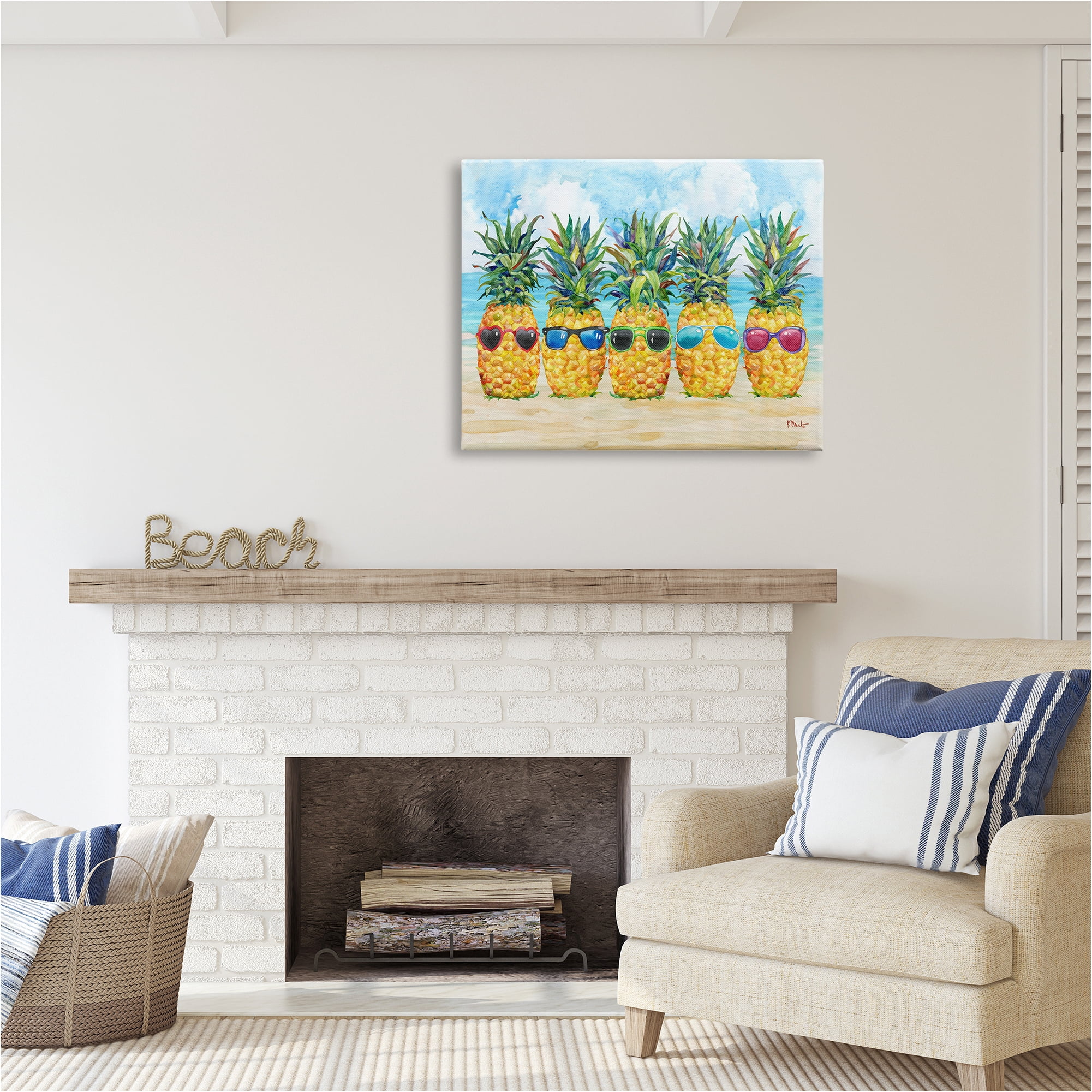 Stupell Industries Pineapples & Sunglasses Food & Beverage Painting Gallery Wrapped Canvas Art Print Wall Art, 40 x 30