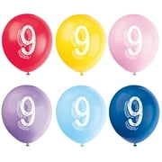 Latex Chalk Design Number 9 Balloons, Assorted, 12 in, 6ct