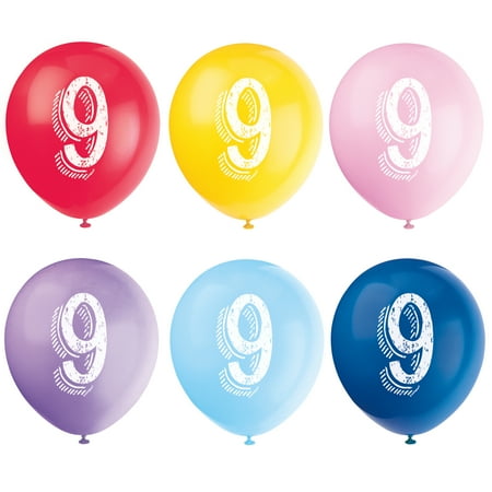 Latex Chalk Design Number 9 Balloons, Assorted, 12 in, 6ct