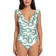 thumbnail image 2 of Yiaed Hand Drawn Snake Print Women's Ruffled One Piece Swimsuit V Neck Swimwear Slimming Monokini for Woman-Small, 2 of 8