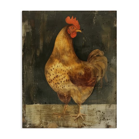 Stupell Industries Chicken on Rustic Background Animals Painting Wrapped Canvas Art Print Wall Art, 16 x 20