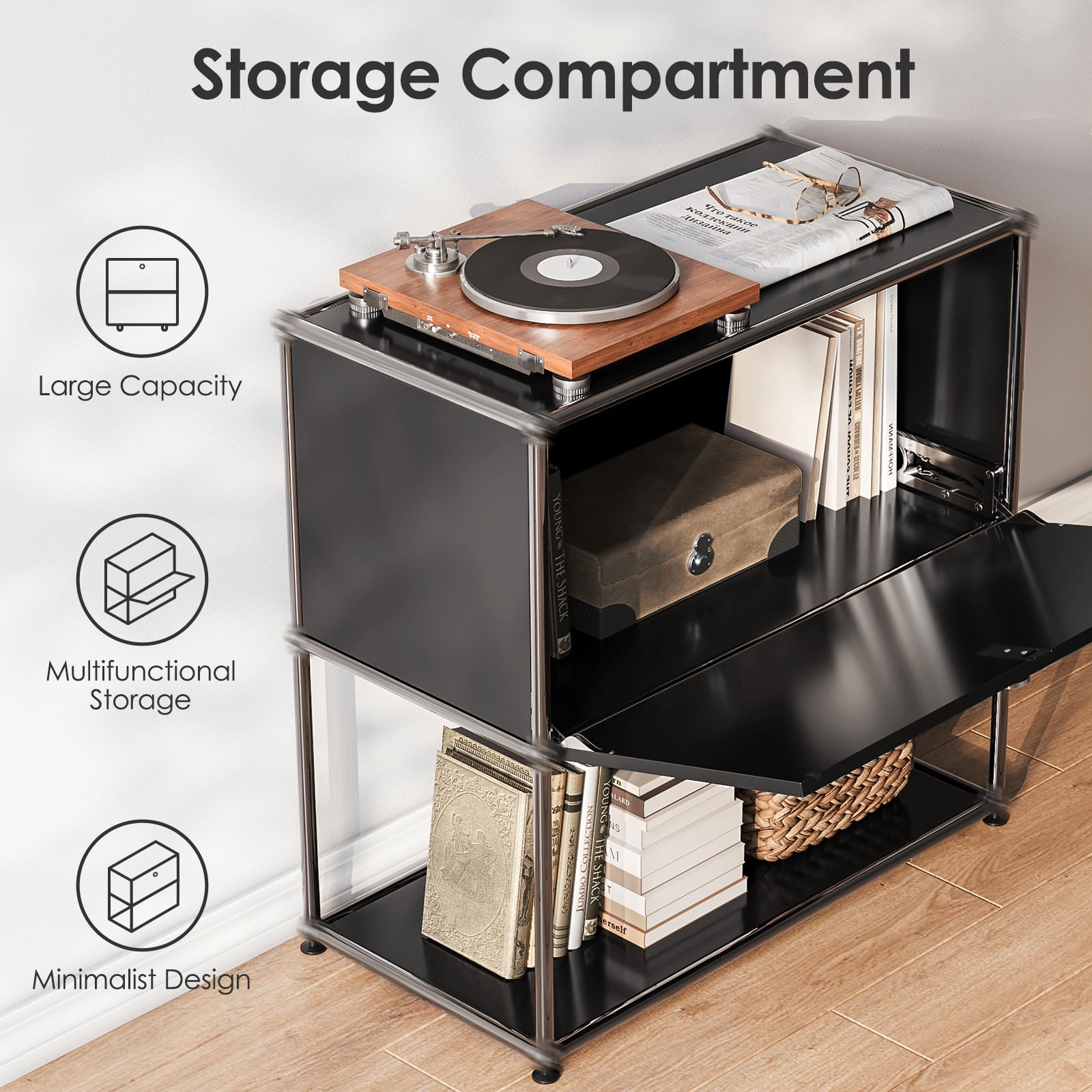 Modern Accent Cabinets with Door and Shelf,Freestanding Metal Storage Cabinet for Living Room,Black