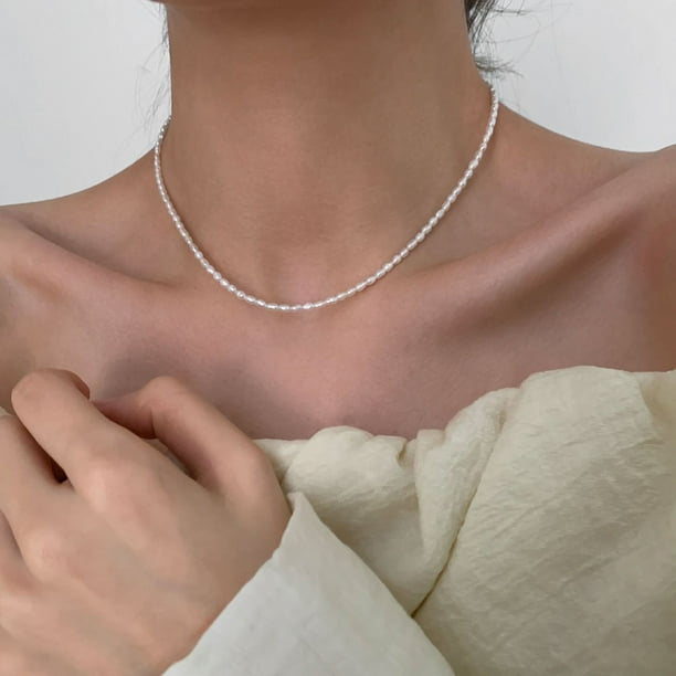 Collar de perlas naturales de agua dulce para mujer, gargantillas de perlas irregulares elegantes, joyería brillante, alta calidad