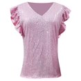 thumbnail image 5 of Womens Shirt Solid Ruffle Plume Sleeve Sparkling Embellishments Womens Athletic Tops,Pink,L, 5 of 5
