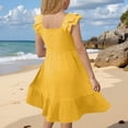 thumbnail image 3 of CCRFTGI Flutter Sleeve Dresses for Kids Girls Size 7 Casual Summer A Line Swing Dress Square Neck Beach Holiday Girls Party Dresses Yellow 11-12 Years, 3 of 4