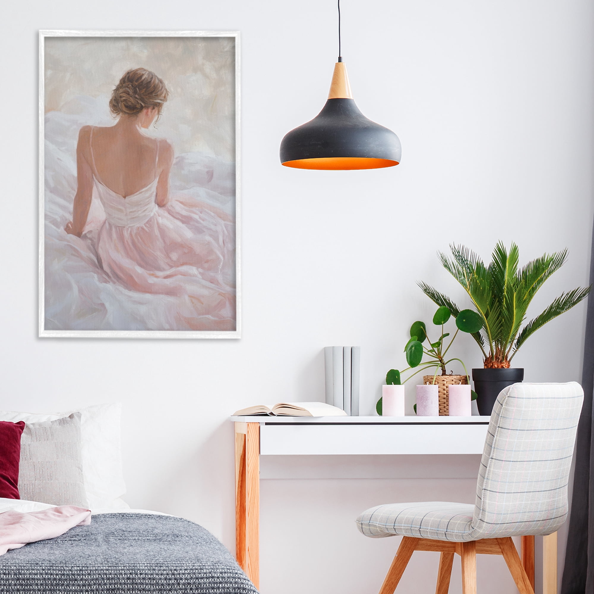 Stupell Industries Quiet Reflection in Pastel Pink White Framed Giclee Art, design by Petal Prints Design