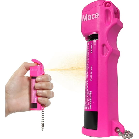 Mace Brand Personal Model Pepper Spray, 0.63 oz, 12 Feet Range, Max Strength 10% OC Formula, Long Lasting UV Dye, Flip Top Safety Cap, Self Defense Pepper Spray for Women & Men - Neon Pink