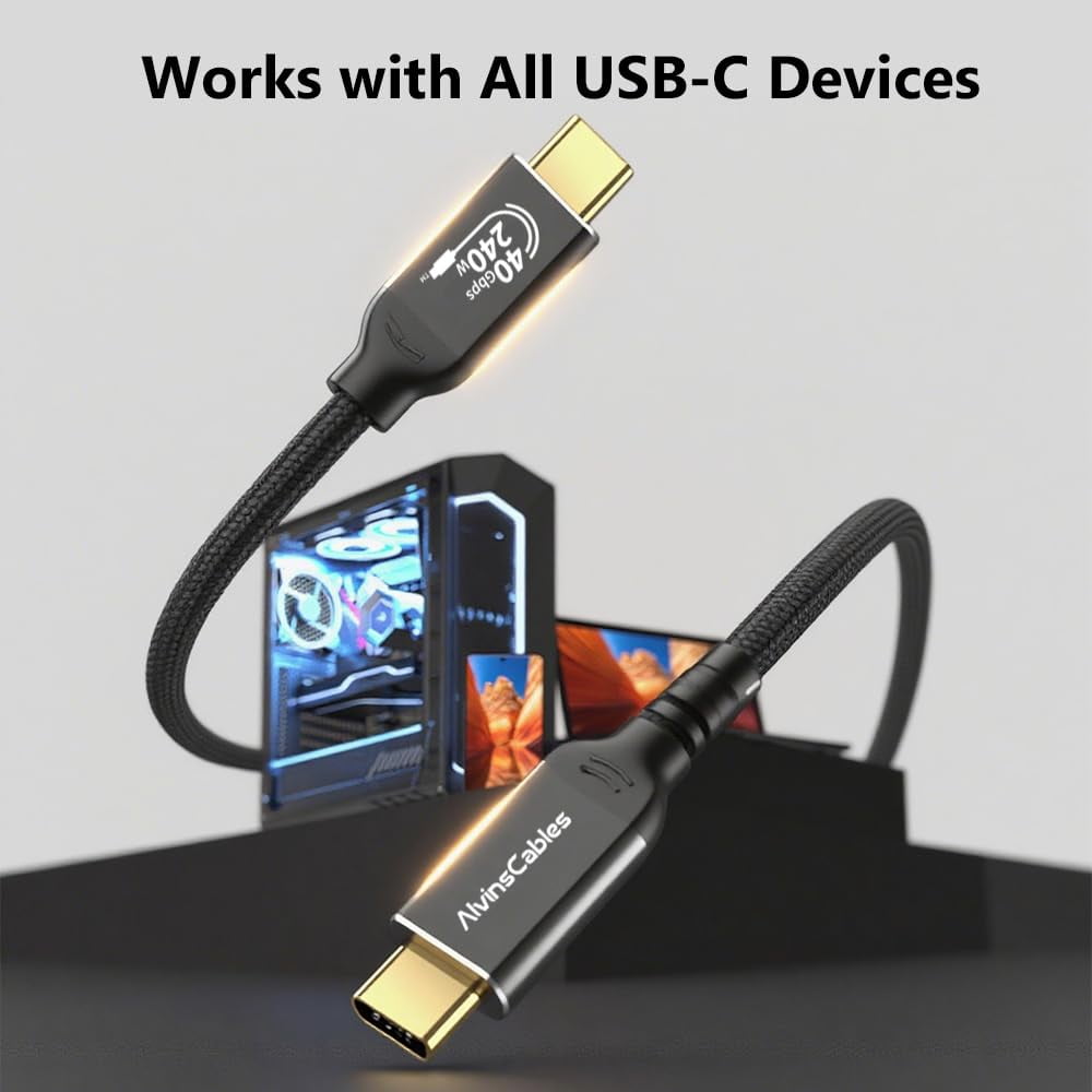 Alvin's Cables USB4 Cable 6.6ft, USB-C to USB-C Cable 40Gbps Data Transfer 240W PD Fast Charging 8K@60Hz Display, Compatible with Thunderbolt 4/3,USB 3.0, for MacBook,eGPU,Dock, USB-IF Certified