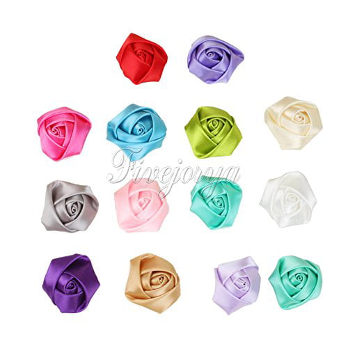 ShineBear 50Pcs/lot Mini Satin Roses Flowers Heads Rosette Flowers for Baby Headbands Hair Accessories 4CM Color: Purple