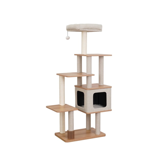 Vibrant Life 56"Minimalist Cat Tree with Large Condo, Perch, Laminated Steps, Scratching Posts,Beige