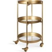 Celia Modern Glam 3-Tier Metal Bar Cart, 14 x 14 x 28, Gold, Decorative Round Serving Cart with Lockable Wheels