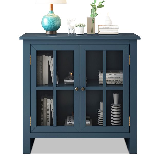 Blue Accent Kitchen Console Table, Wooden Accent Storage