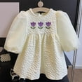 thumbnail image 2 of Vividxx Girls Dresses For Toddler Kids Floral Embroidery Dress With Puff Sleeves And Skirt Casual Autumn Outfits Sets For Girls Age 2-8 O-Neck Leisure Dailywear, 2 of 9