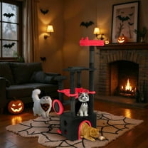 SalonMore 53in Gothic Cat Tree, Multi-Level Tower with Padded Perch, Condo & Scratching Posts, Red & Black