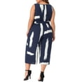 thumbnail image 3 of FAB CURVES Women's Plus Size Jumpsuit V Neck Sleeveless Tie Waist Wrap Rompers with Pockets 2X Navy Blue, 3 of 6