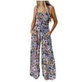 thumbnail image 2 of Purple Jumpsuits for Women Casual Loose Overalls Sleeve Less Printed Wide Leg Long Pant Rompers Beach Vacation Clothes for Women with Pockets, 2 of 4