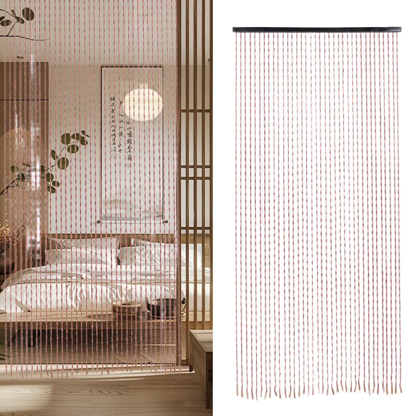 Bamboo Wood Beaded Curtain for Doors, Hanging Room Divider, Decorative Privacy Screen, Handmade Curtain for Balcony/Patio Door
