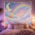 thumbnail image 2 of Sleeping Teddy Bear on a Fluffy Cloud Beneath a Crescent Moon, Calming Illustration for Kids, Bedtime Sky Decor, Birthday Gift, Tapestry Wall Hanging for Bedroom and Dorm, 2 of 7