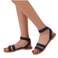 thumbnail image 2 of KBODIU Women's Sandals Summer Casual Toe Sandals Solid Color Adjustable Buckle Quilted Flat Sandals Blue 38, 2 of 3