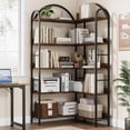 thumbnail image 5 of Jotoa Arched Corner Bookshelf, Industrial L Shaped Bookshelf 5 Tier Corner Shelf with Metal Frame, Large Corner Display Rack for Living Room Bedroom Brown, 5 of 6